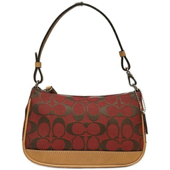 COACH Signature Mini Pouch Shoulder Bag 6094 in Red Leather and Canvas (Item ...